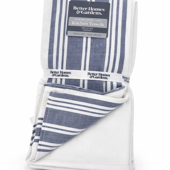Better Homes & Gardens 3-Piece Oversized Kitchen Towel Set Washed Indigo, NWT - Picture 3 of 4